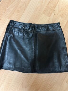 BCBG Black Genuine Leather Mini Skirt